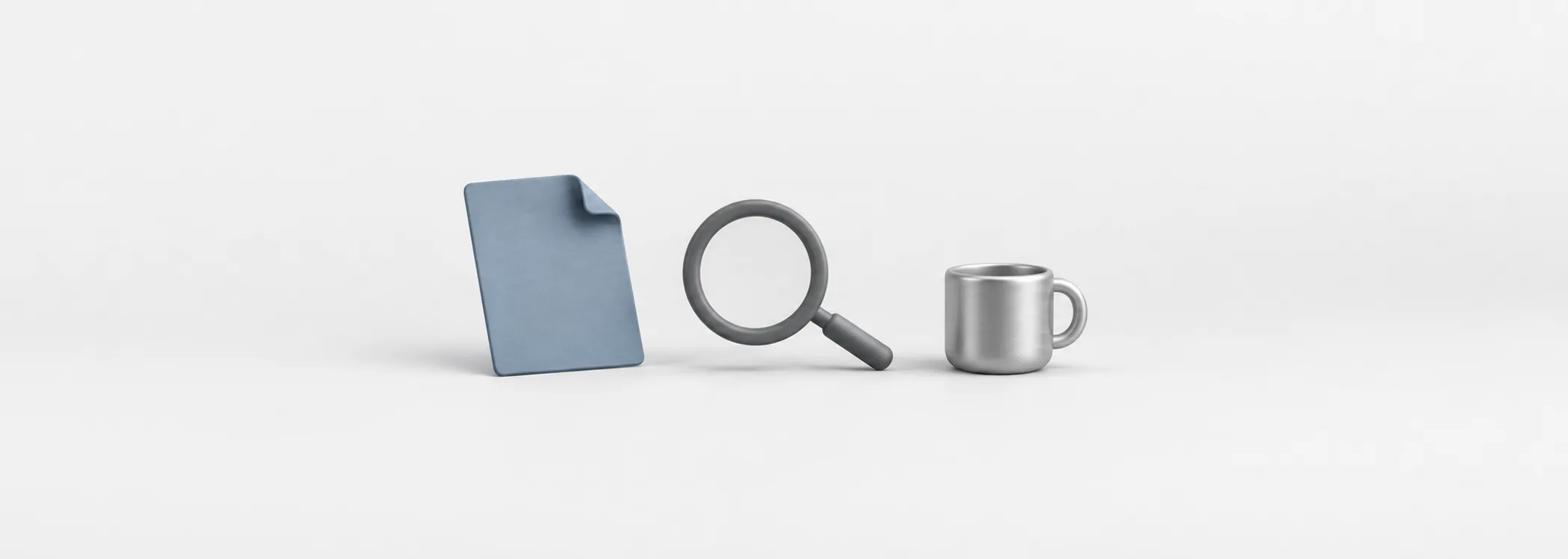 A steel-blue report sheet, graphite magnifying glass and silver coffee cup represent a closer look at company earnings.