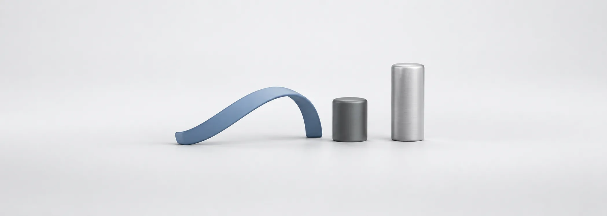 A steel-blue curved ribbon beside graphite and silver pillars, representing yields across different maturities.
